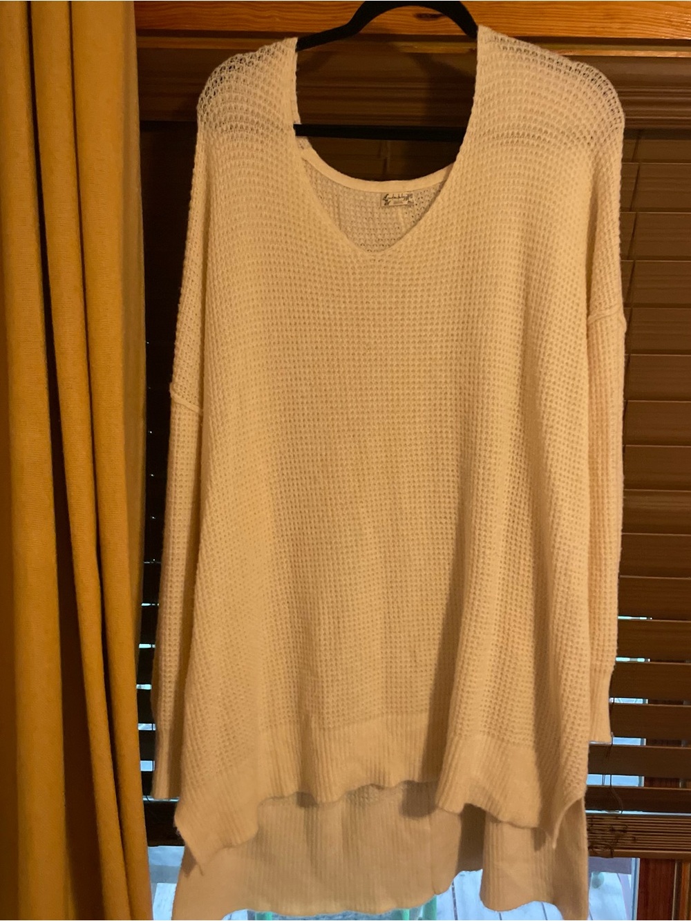 Lightweight Cream V-Neck Waffle Knit Sweater
